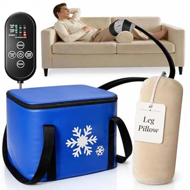 Ice Machine for Knee After Surgery with Inflatable Leg Elevation Pillow, Portable Cold Therapy Machine with Timer & Compression Pad for Hip and Knee Replacement Recovery