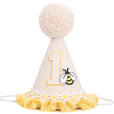 BASCT Bee 1st Birthday Hat for Girls - Happy Bee Day First Birthday Decorations, First Bee Day Party Hat, Cake Smash Props