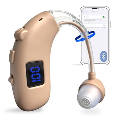 Hearing Aids for Seniors, Hearing Aids with Bluetooth,Rechargeable Hearing Aids with Power Level Display, Intelligent Noise Cancellation, Rechargeable Hearing Aid Invisible for Hearing Loss, 45dB Peak Gain (Single Hearing Aid Fits Left and Right Ear)