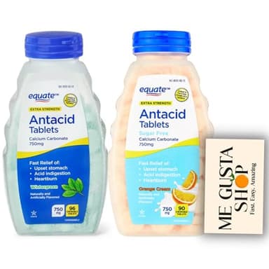 Equate Extra Strength Antacid Chewable Wintergreen and Orange Tablets 750 mg, 96 Ct Pack of 02 + me Gusta Sticker