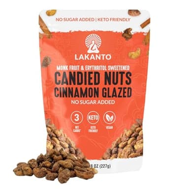Lakanto Candied Nuts Cinnamon Glazed - No Sugar Added, Sweetened with Monk Fruit, 3 Net Carbs, Keto Diet Friendly, Vegan, On the Go Snack Anytime (Cinnamon Glazed)