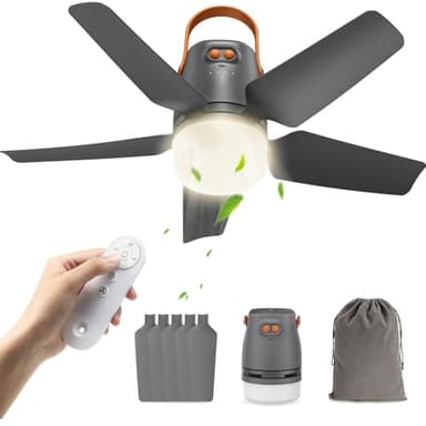 Portable Ceiling Fan with Light & Remote,20" 20400mAh Battery Operated Outdoor Ceiling Gazebo Fan for Patios/Canopy/Cruise,Rechargeable Battery Powered Fan,Hangable Camping Light Fan,Camping Essential