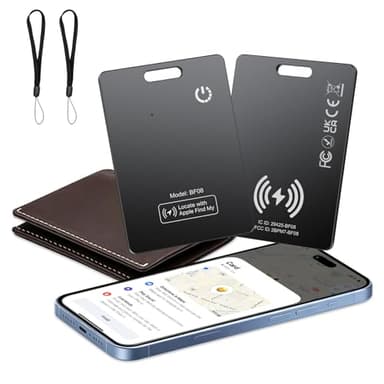 2 Pack Wallet Tracker Card [Apple MFi Certified] Air Tracker Tag (iOS only), IP68 0.11in Rechargeable Smart Card Work with Apple Find My, Keys Finder and Item Locator for Passport, Bags, Laptop, Black