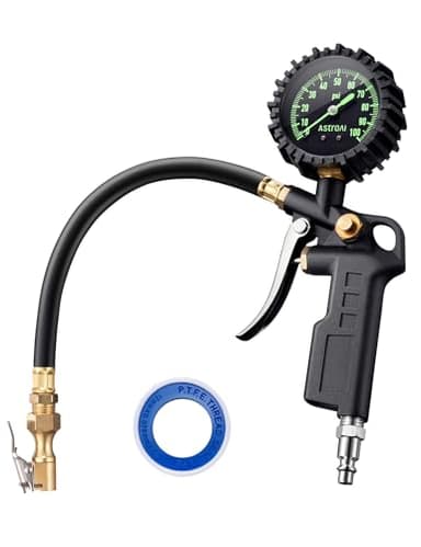 AstroAI Tire Pressure Gauge with Inflator, 100 PSI-ANSI B40.1 Accurate, Large 2.5" Easy Read Glow Dial, Heavy Duty Air Chuck and Compressor Accessories with Rubber Hose and Quick Connect Coupler