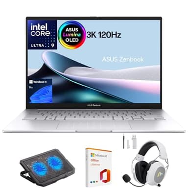 ASUS Zenbook 14 OLED 2025 Laptop, 14" 3K 120Hz Touchscreen Display, Intel Core Ultra 9 285H, 32GB RAM, 1TB SSD, WiFi 7, Thunderbolt 4, Backlit Keyboard, Win 11 Pro, w/Mytrix Accessory Lifetime Office