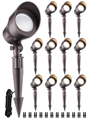 LEONLITE 12-Pack Low Voltage LED Landscape Spotlight, 5W 12V Pathway Lights Outdoor, CRI90, Aluminum Spot Lights for Garden, ETL Listed, IP65 Waterproof, 3000K Warm White, Oil Rubbed Bronze