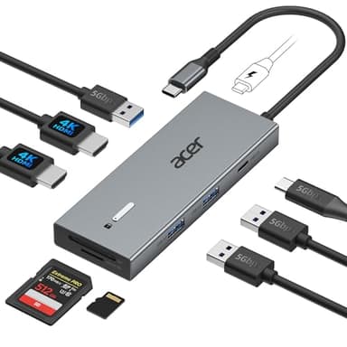Acer USB C Docking Station Dual Monitor With 2 HDMI, 9-IN-1 Laptop Docking Station with 4K@60Hz HDMI, USB A&C 3.0, SD/Micro SD, 100W PD, USB C Dock Compatible with Acer/Dell XPS/HP/Mac/Surface (0.5FT)