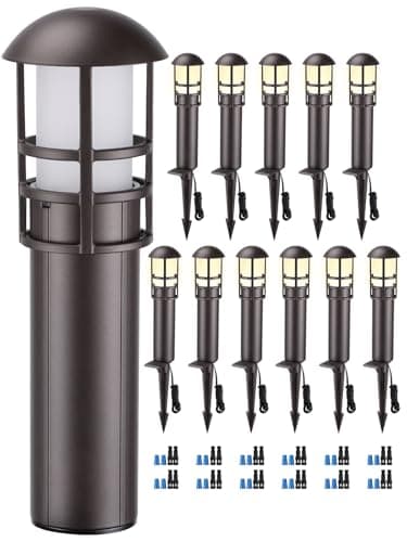 LEONLITE 12-Pack Low Voltage Landscape Pathway Lights 3W Landscape Lighting 12-24V LED Bollard Path Lights Wired CRI 90+ Aluminum Pathway Lighting for Walkway Yard Garden, ETL Listed, 3000K Warm White