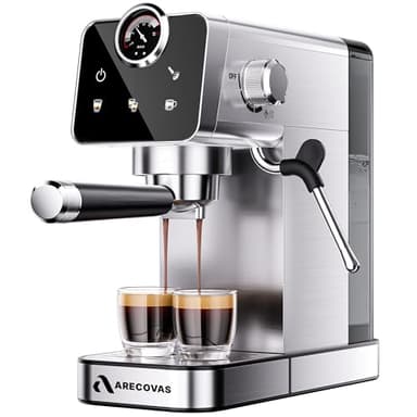 Arecovas Espresso Machine with Milk Frother, 20 Bar Compact Coffee Machine with Touch Screen & 41oz Water Tank for Home Use, Stainless Steel Espresso Coffee Maker for Americano, Cappuccino, Latte