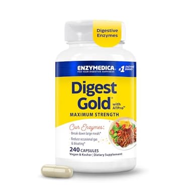 Enzymedica Digest Gold + ATPro, Maximum Strength Enzyme Formula, Fast-Acting, Helps Digest Large Meals, Prevents Bloating and Gas, 240 Capsules