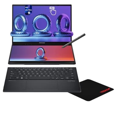 ASUS Zenbook Duo Dual Laptop, Intel Ultra 9-185H, 16 GB LPDDR5X RAM, 1 TB PCIe SSD, 14'' WUXGA (1980x1200) OLED Touchscreen, Intel Arc Graphics, Soft Keyboard, W11 Home, Inkwell Gray + Traix Mousepad