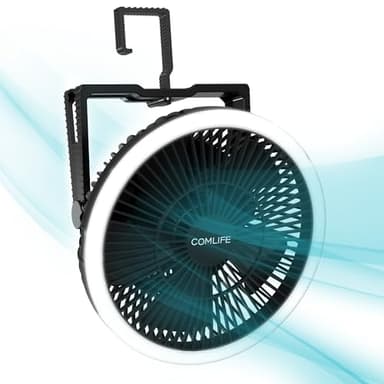 Portable Camping Fan with LED Lantern, 24HRS Running 8inch Rechargeable Tent Fan, Powerful 3-Speed 180° Rotate with Hook, Quiet for Outdoor RV Travel Fishing Hurricane Emergency Power Outage