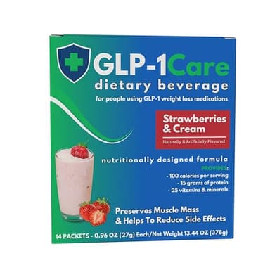 GLP-1Care Strawberry Creme Smoothie Mix, High Protein, Low Calorie, GLP-1 Compatible, 14 Servings Per Box