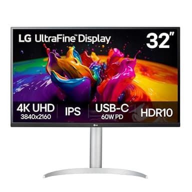 LG 32UP83AK-W 32-inch Ultrafine 4K UHD (3840 x 2160) IPS Computer Monitor, 60Hz, HDR10, Built-in Speaker, Reader Mode, HDMI, DisplayPort, USB Type-C 60W PD, Tilt/Height/Pivot Adjustable Stand, White