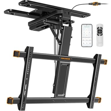 Perlegear Electric Ceiling TV Mount with App & Remote, Motorized Ceiling Mount Full Motion for 32″-75″ Flat and Curved TVs up to 110 lbs, Max VESA 600x400mm, Flip Down TV Mount for Flat Roof, PGCM12B