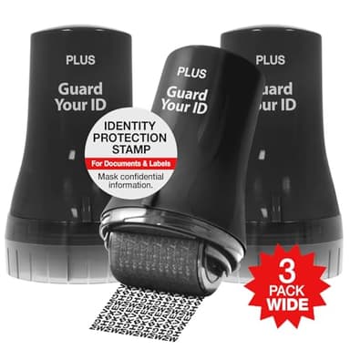Wide Advanced Confidentiality Roller Stamp by Guard Your ID for Personal Information Concealment, As Seen on TV (3-Pack, Black)