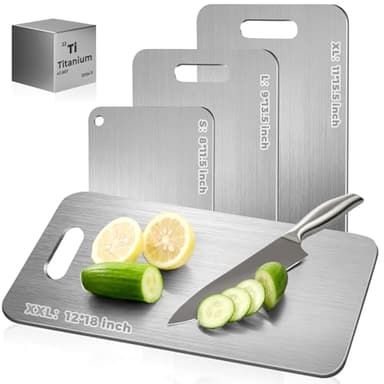 Katuchef Titanium Cutting Board - Upgraded 100% Pure Titanium Cutting Boards for Kitchen Non Toxic, Double Sided Food Grade Hygiene Non Moldy Dishwasher Safe Meat Fruit Metal Board (1PC 9x13.5 Inch)