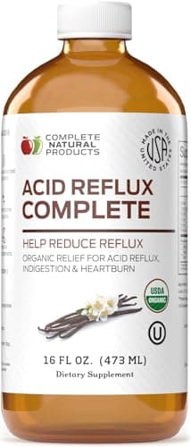 Acid Reflux Relief Liquid 16oz - Organic Heartburn Support Formula, Natural GERD Aid with Aloe Ginger Garlic Vanilla, Fast Absorbing Amish Remedy, Certified Organic Kosher Made in USA Supplement