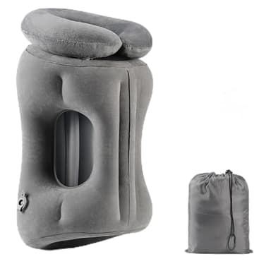 Werfeito 2-in-1 Magnetic Design Inflatable Travel Pillow, Ergonomic Neck Support Airplane Pillow for Flying, Compact Camping Pillow with Storage Bag for Home Nap & Car Travel (Grey)