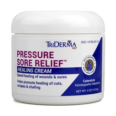 TriDerma MD Pressure Sore Relief Healing Cream for Bed Sores Treatment, Ulcers, Pressure Sores, Wound Healing, Chafed Skin and Hard-to-Heal Skin Sores with Calendula and AP4 Aloe, 4 oz Jar