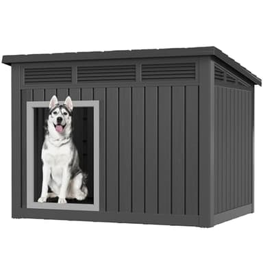 Fancyango Large Dog House for Indoor & Outdoor - Weatherproof & Removable Roof, Fits Small to Large Dogs (42.8" L x 33" W x 31.5" H) - Black