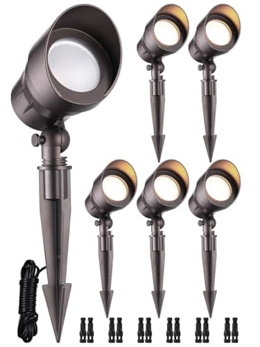 LEONLITE Low Voltage LED Landscape Spotlight, 5W 12V Pathway Lights Outdoor, CRI90, Aluminum Spot Lights for Garden, ETL Listed, IP65 Waterproof, 3000K Warm White, Oil Rubbed Bronze, Pack of 6