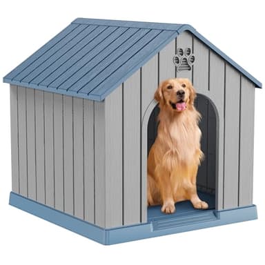 DRATO Large Dog House Indoor Outdoor Waterproof,Puppy Shelter with Air Vents and Elevated Floor,Sturdy Dog Kennel for Small to Large Sized Dogs, Easy to Assemble (Blue, 38.62×36.26×38.07 Inches)