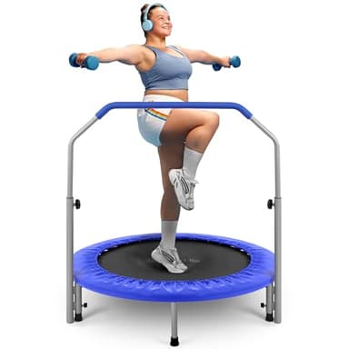 SereneLife 40" Foldable Mini Trampoline - Compact Fitness Trampoline for Kids Adults, Exercise Rebounder with Foam Handle, Indoor/Garden Workout Equipment, Max Load 150/220 lbs