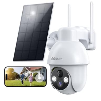 Rebluum Security Camera Wireless Outdoor, 2K Solar Security Camera,Battery Powered 360°PTZ Outdoor Camera,Color Night Vision,2-Way Audio,PIR Motion Detection,Compatible with Alexa