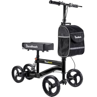 BlessReach Knee Scooter Walker for Adults Foot Injuries Ankle Surgery, Knee Scooters for Adult, Foldable Steerable with Dual Handbrake, Height Adjustable Handle & Knee Pad, 300 lbs Capacity，Black