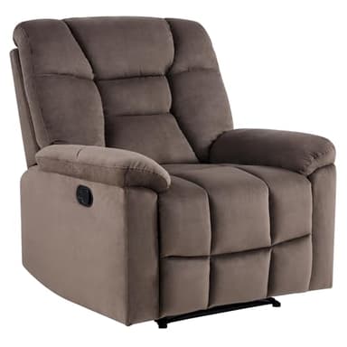 EBELLO Manual Recliner Chair for Adults with Soft Padded Headrest and Backrest, Overstuffed Single Recliner Sofa Chair for Living Room, Dark Brown