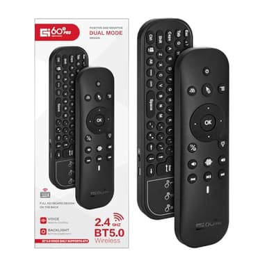 Rechargeable Mini Bluetooth Keyboard Voice Remote with Touchpad Backlit Portable Wireless Keyboard with 2.4G USB Dongle for PC, Projector, Android TV Box, USB Type C, Black