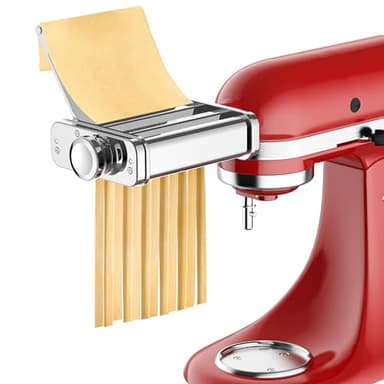 3 in 1 Pasta Attachment for KitchenAid Stand Mixer - Professional Stainless Steel Pasta Maker includes Roller, Spaghetti & Fettuccine Cutters, With Removable Baffle and Cleaning Brush by Hozodo