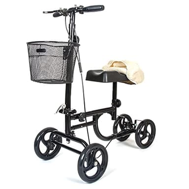 BodyMed Knee Walker, Steerable for Foot Injuries - Adjustable Scooter with Dual Brakes, Detachable Metal Basket & Cushioned Pad - Better Alternative to Crutches for Leg Recovery