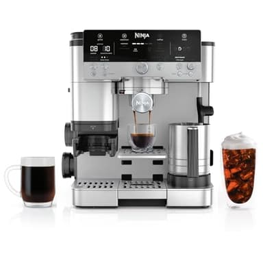 Ninja Luxe Café Premier 3-in-1 Espresso Machine, Drip Coffee, & Rapid Cold Brew | Built-in Coffee Grinder, Hands-Free Milk Frother, Assisted Tamper for Cappuccinos & Lattes | Stainless Steel | ES601