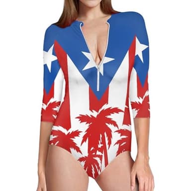 Nuinaserg Puerto Rico Flag Women's Zippered One Piece Swimsuits 2025 New Slimming Tummy Conrtol Swimwear Bathing Suit for Hawaiian Miami Trip