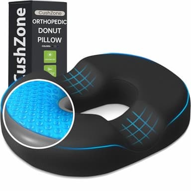 Donut Pillow Seat Cushion - Cooling Gel Donut Chair Cushions, Memory Foam Seat Cushion for Office & Home, Car Seat Cushion and Butt Pillow, Hemorrhoids Pillow and Tailbone Pain Relief, Black