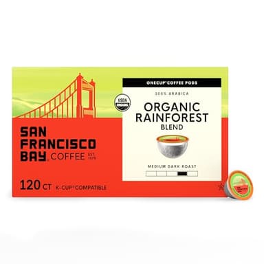 San Francisco Bay K-Cup Coffee Pods, Organic Rainforest Blend (120 ct), Medium-Dark Roast, Commercially Compostable USDA Organic Single-Serve Coffee Pods