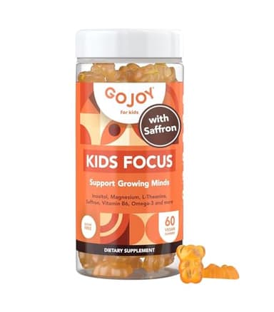 GOJOY NATURALS Kids Focus Gummies – Saffron, Magnesium Glycinate, L-Theanine & Inositol Supplement for Kids & Teens – Focus, Attention & Calm – Vegan, Sugar-Free, Non-GMO
