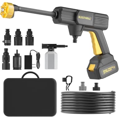 Cordless Portable Washer, 1100 PSI Battery Operated Washer with All-Copper Motor, Battery, 23FT Elastic Hose, Storage Bag; Handheld Washer; Lightweight Car Washer for Home, Garden (Yellow & Black)