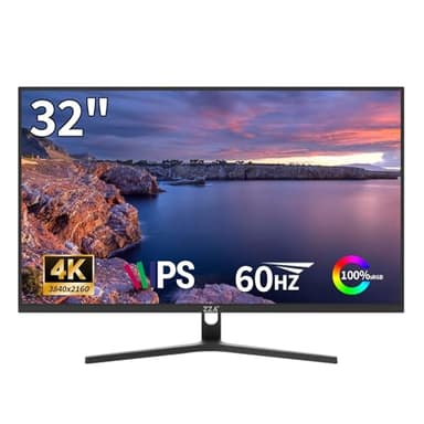 ZZA Computer Monitor 32 Inch Gaming Monitor 4K UHD (3840×2160p) Ultra-Clear IPS Screen, 100% sRGB, HDR10, 178° Viewing Angle, Display Port/HDMI, Compatible with Wall mounting 75 * 75MM