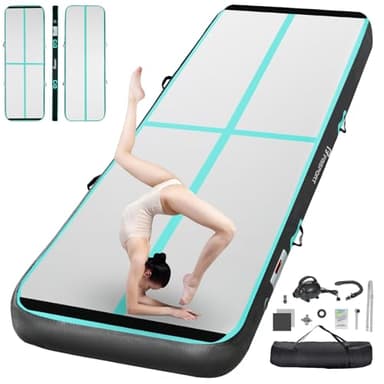 FBSPORT 13ft Inflatable Air Gymnastics Mat Training Mats 4 inches Thickness Gymnastics Tracks for Home Use/Training/Cheerleading/Yoga/Water with Pump