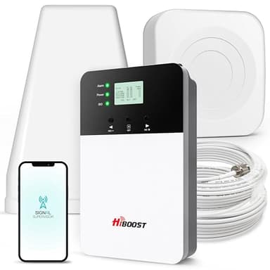 Hiboost Cell Phone Signal Booster for Home Office and Multi Room, Covers up to 8000 Sq Ft with 2 Indoor Antennas, Boost 5G 4G LTE for All US Carriers (Verizon, AT&T, T-Mobile etc), FCC & App Support