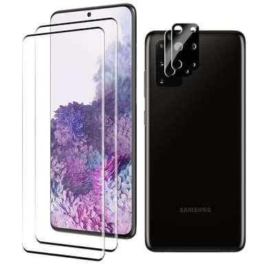 BIGFLYANTS 2+2 Pack Samsung Galaxy S20 Plus Screen Protector with Camera Lens Protector, [9H Tempered Glass] [Fingerprint Unlock Support] [3D Curved] Glass Screen Protector for S20 Plus (6.7")