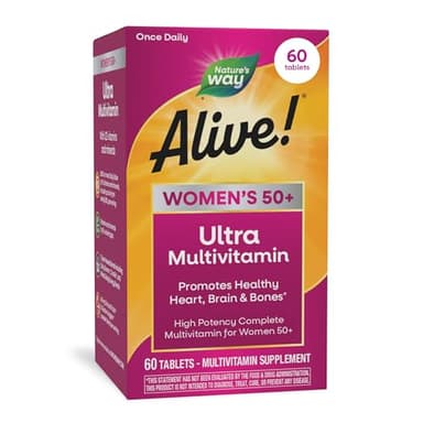 Nature's Way Alive! Ultra Potency Multivitamin for Women 50 Plus, Complete High Potency Formula with Vitamin D3, C, E, Methylated B12, Supports, Heart, Brain, and Bone Health*, 60 Tablets