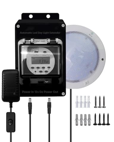 Chicken Coop LED Light with Timer, Automatic Daylight Extender Boost Egg Production IP 65 Waterproof, Provides Additional Light for Hens, Easy Installation