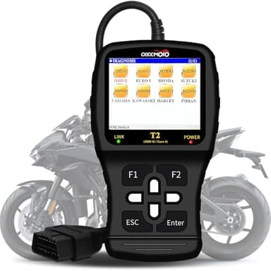 OBDEMOTO T2 Motorcycle Scanner, OBD2 Motorcycle Scan Tool, Euro 5 3.5'' LCD Motorbike Diagnostic Tool, Code Reader with ABS ECU Scan, Service Reset for Harley Indian Honda Yamaha Kawasaki Suzuki