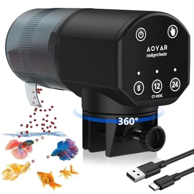 Aoyar Automatic Fish Feeder for Aquarium: Rechargeable Fish Feeder Dispenser,Moisture-Proof & 200ML Large Capacity Betta Turtle Vacation Feeder,Auto Fish Food Dispenser Timer for Weekends/Business
