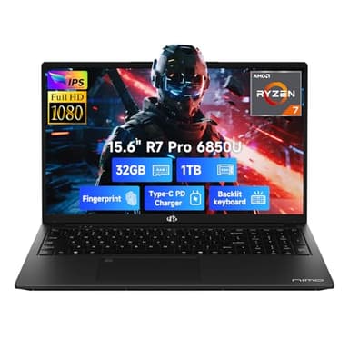 NIMO 15.6" Light-Gaming-Laptop, 8 Cores AMD Ryzen 7 Pro 6850U 32GB RAM 1TB SSD (Beat i7-1360P Up to 4.7GHz) Radeon 680M 100W Fast PD FHD Backlit Keyboard for Content Creators & Student 2-Yr Warranty
