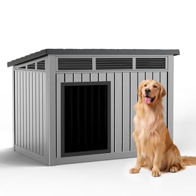DRATO Insulated Dog House Outdoor, Resin Weatherproof Dog Houses for Large Dogs Outside Premium Material with All-Weather Protection for Pet Comfort